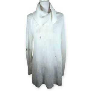 A NEW DAY DISTRESSED CREAM COWL-NECK SWEATER SZ.L EUC